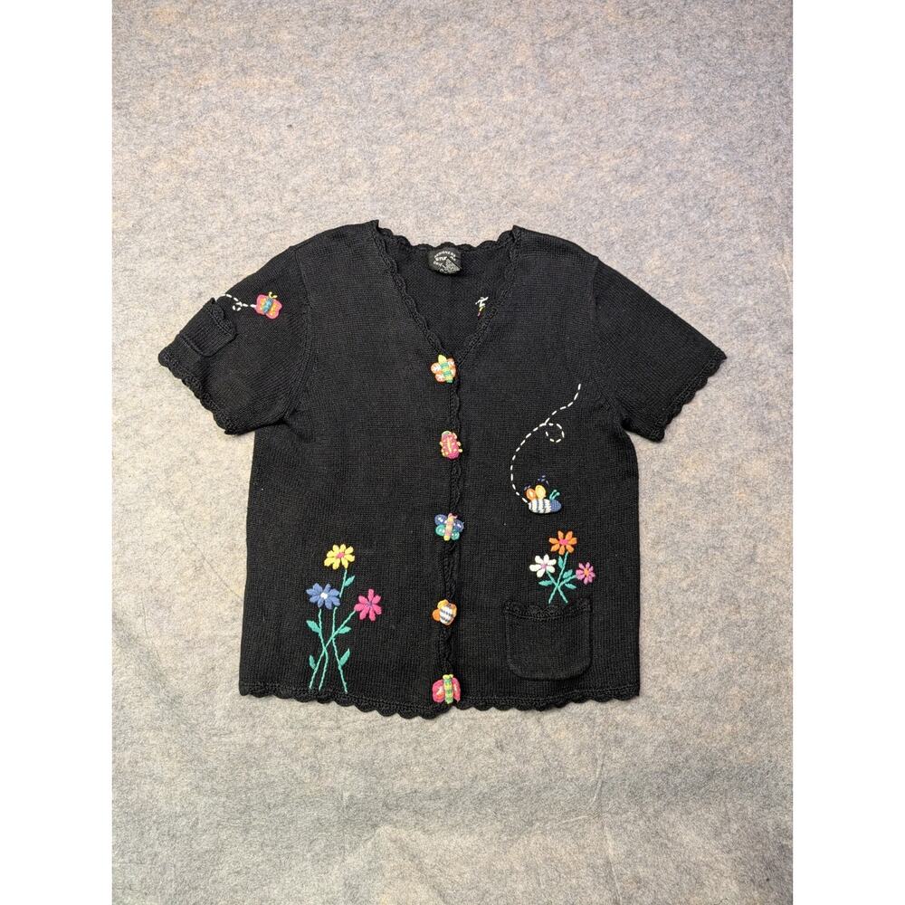 Vtg Designers Studio Originals Cardigan Size M Y2K Spring Crochet Floral Unique
